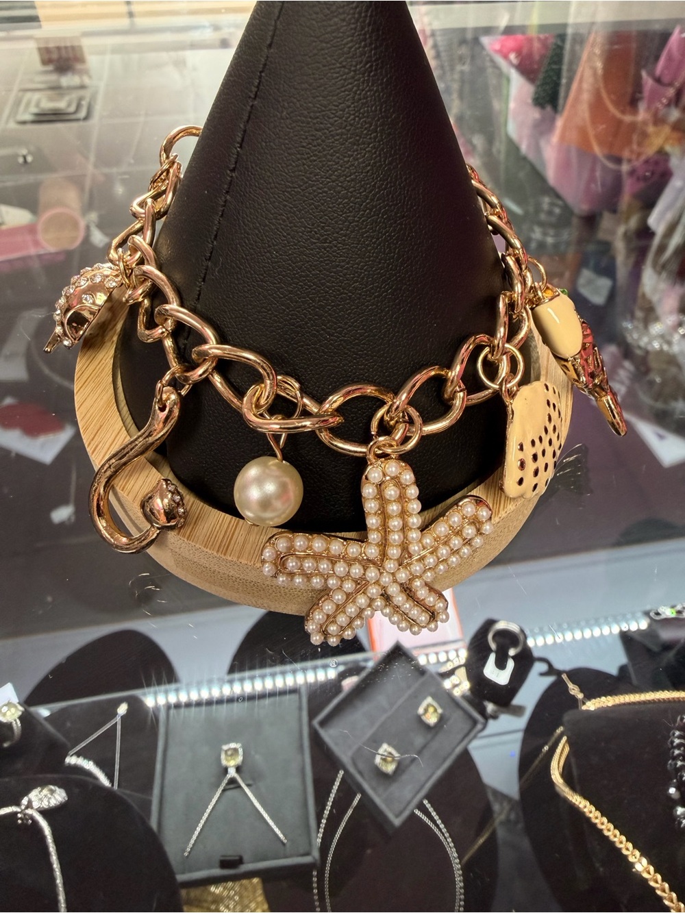 Betsey Johnson Gold-Tone Starfish Pearl Charm Bracelet